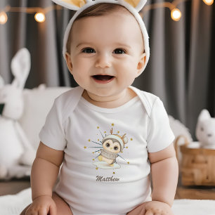 Winter Boho Penguin With Stars And Name Baby Bodysuit