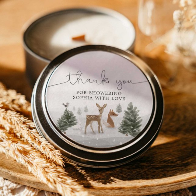Winter Boho Woodland Baby Shower Favor Sticker (Creator Uploaded)