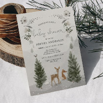Winter Boho Woodland Baby Shower Invitation Card