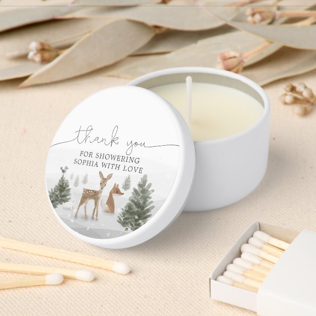Winter Boho Woodland Baby Shower Mini Candle Favors (Insitu)