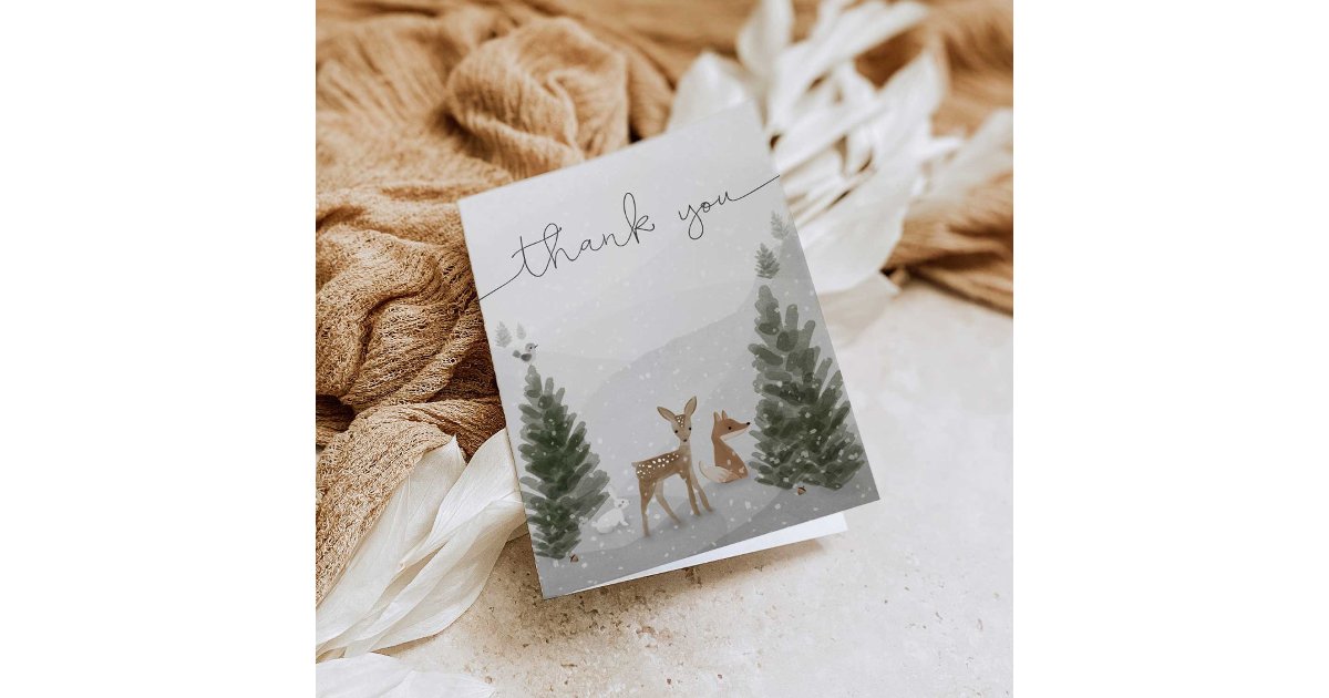 Winter Boho Woodland Baby Shower Thank You Card | Zazzle