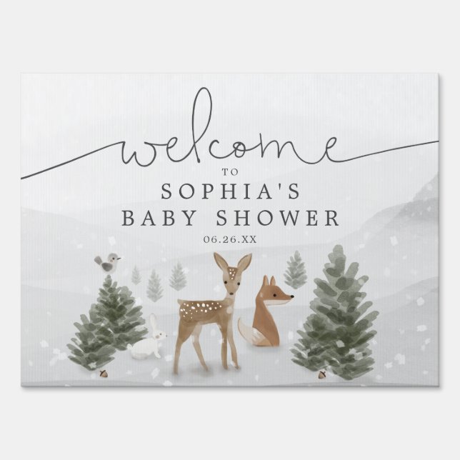 Winter Boho Woodland Baby Shower Yard Sign (Front)