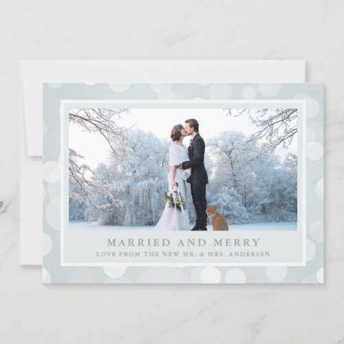 Winter Bokeh  Three Photo Married and Merry Holiday Card