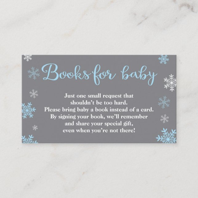 Winter Book Request Baby Shower Blue Card Insert (Front)