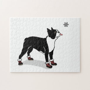 Winter Boston Terrier Dog Puzzle with Gift Box