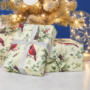 Winter Botanica Cardinal Garden Pattern Watercolor Wrapping Paper