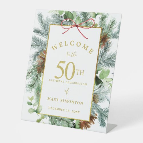 Winter Botanical 50th Birthday Party Welcome Pedestal Sign