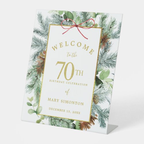 Winter Botanical 70th Birthday Party Welcome Pedestal Sign