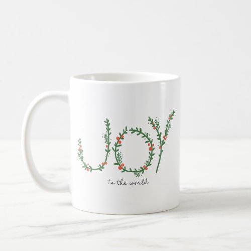 Winter Botanical Adorned JOY Christmas Coffee Mug