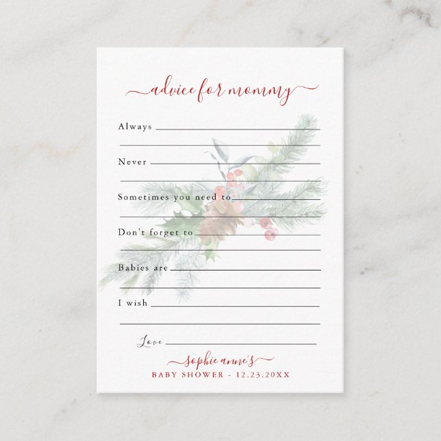 Winter Botanical Advice for Mommy Baby Shower Enclosure Card (Front)