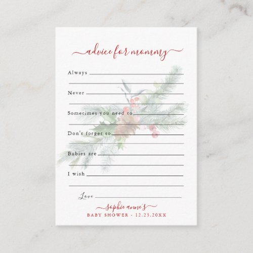Winter Botanical Advice for Mommy Baby Shower Enclosure Card