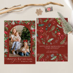 Winter Botanical Arch Burgundy Merry Christmas Holiday Card<br><div class="desc">This collection features watercolor red florals,  berries & winter greenery with modern & elegant typography,  with a winter botanical pattern back.</div>