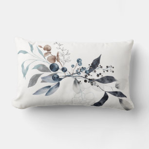 Winter Botanical Blue Hues Lumbar Pillow