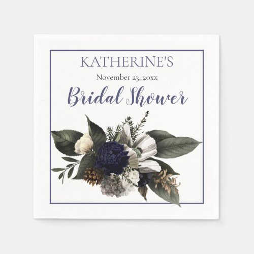 Winter Botanical Blue  Winter White Bridal Shower Napkins