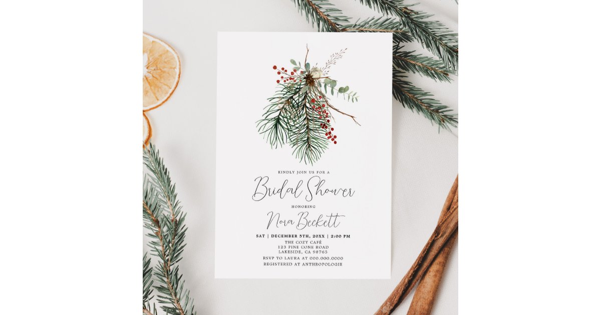 Winter Botanical Bridal Shower Invitation | Zazzle