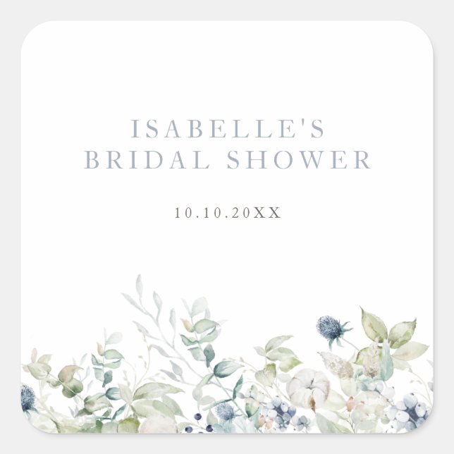 Winter Botanical Bridal Shower Square Sticker (Front)