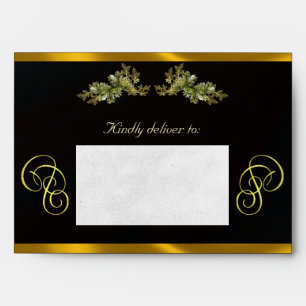 Winter Botanical & Calligraphy - Black/Gold Envelope