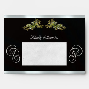 Winter Botanical & Calligraphy - Black/Silver Envelope