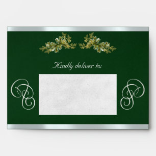 Winter Botanical & Calligraphy - Emerald/Silver Envelope