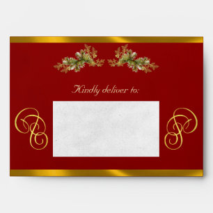 Winter Botanical & Calligraphy - Red/Gold Envelope