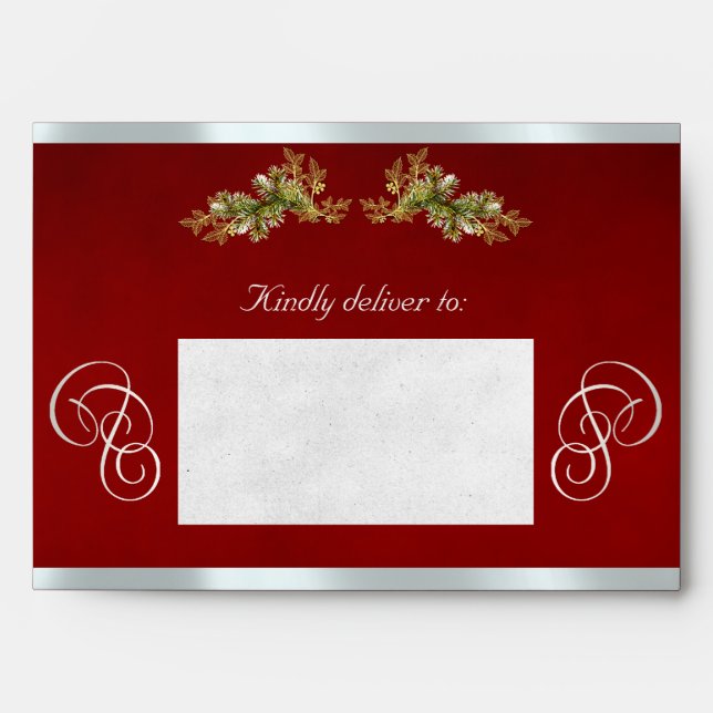 Winter Botanical & Calligraphy - Red/Silver Envelope (Front)