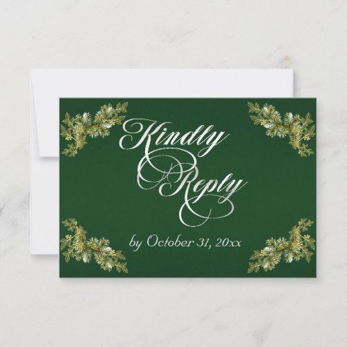 Winter Botanical Calligraphy - Silver/Emerald RSVP Card