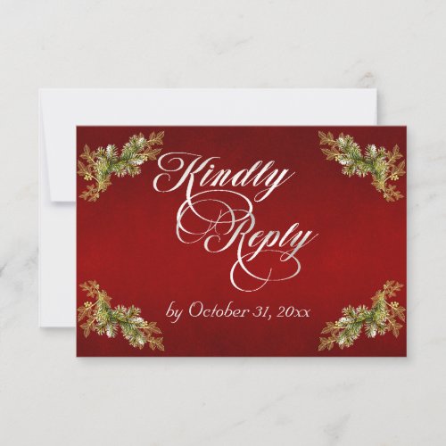 Winter Botanical Calligraphy - Silver/Red RSVP Card