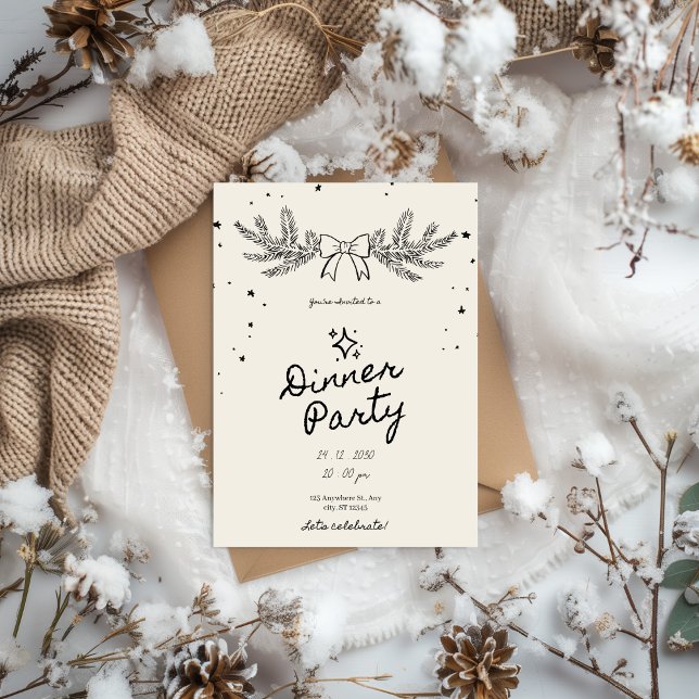 Winter Botanical Christmas Dinner Party Invitation (Creator Uploaded)