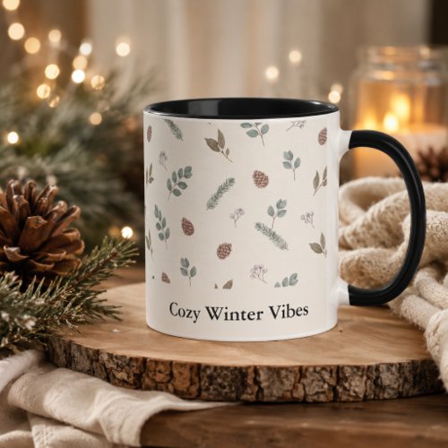 Winter Botanical Christmas Ivory Greenery Custom Mug