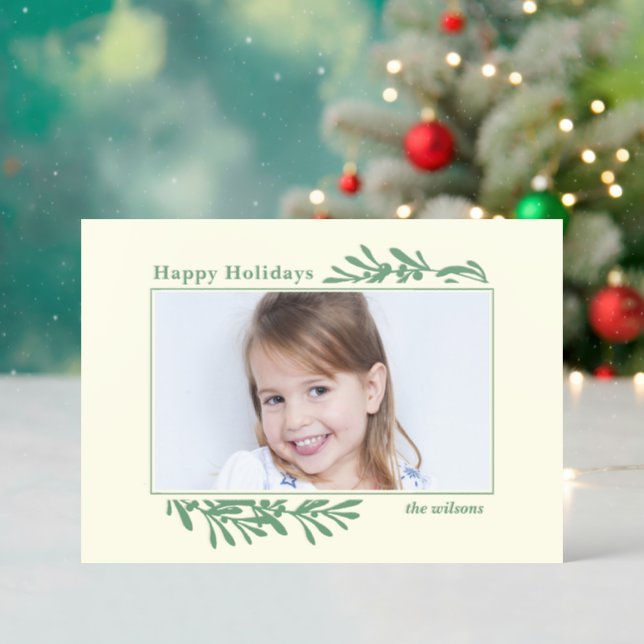 Winter Botanical Christmas Photo Holiday Letterpress Photo Cards (Front (Into))