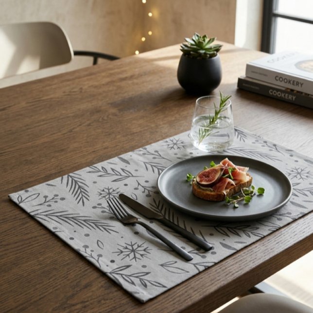Winter Botanical Cloth Placemat – Grey with Black (Creator Uploaded)