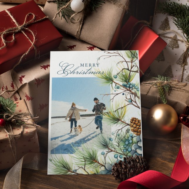 Winter Botanical Custom Photo Merry Christmas Holiday Card (Creator Uploaded)