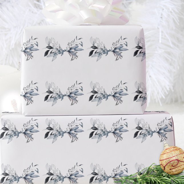 Winter Botanical Elegant Blue Christmas Wrapping Paper (Creator Uploaded)