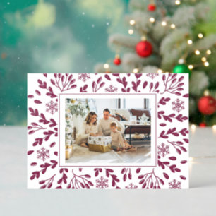 Winter Botanical Elegant Christmas Letterpress Photo Cards