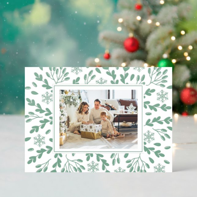 Winter Botanical Elegant Christmas Letterpress Photo Cards (Front (Into))