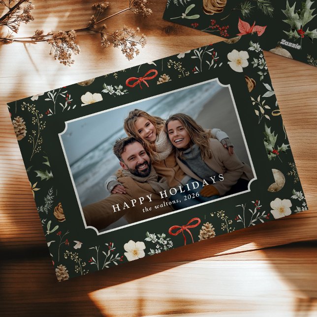 Winter Botanical Festive Christmas Photo Holiday Card (Creator Uploaded)