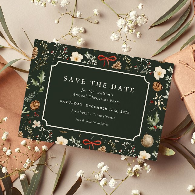Winter Botanical Festive Christmas Save The Date Holiday Card (Creator Uploaded)
