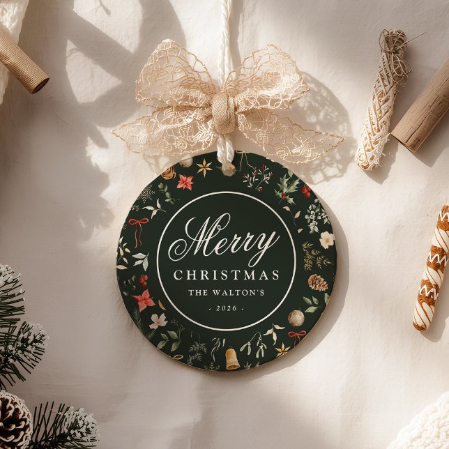 Winter Botanical Festive Merry Christmas Ceramic Ornament (Creator Uploaded)