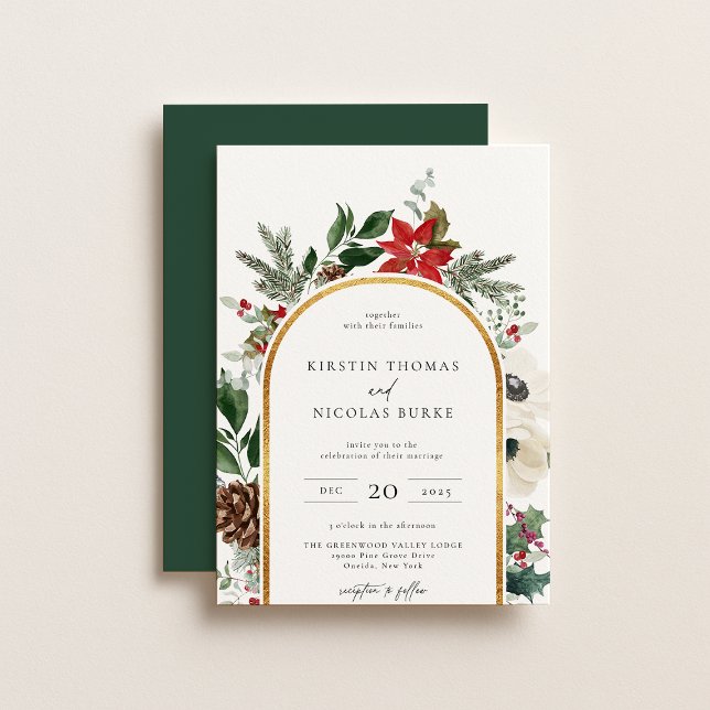 Winter Botanical Floral Arch Frame Wedding Invitation (Creator Uploaded)