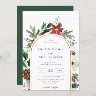 Winter Botanical Floral Arch Frame Wedding Invitation