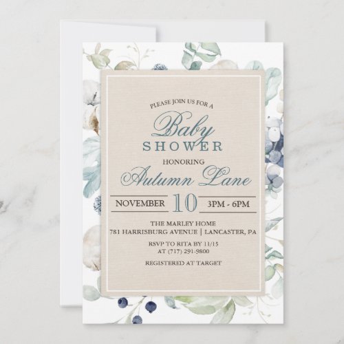 Winter Botanical Floral Baby Shower Invitation