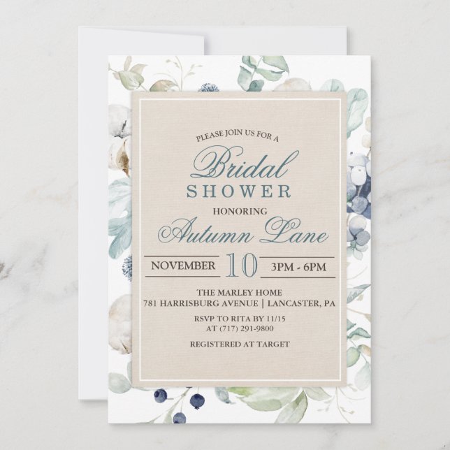 Winter Botanical Floral Bridal Shower Invitation (Front)