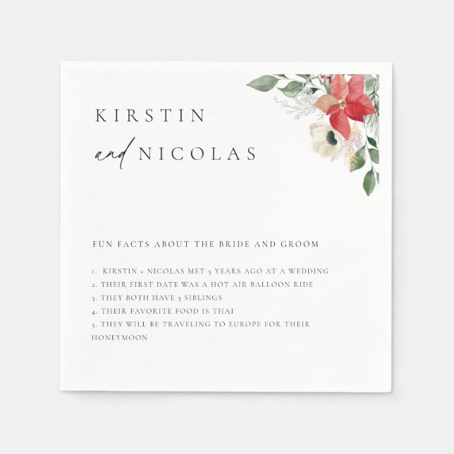 Winter Botanical Floral Fun Facts Napkins (Front)