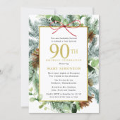 Winter Botanical Floral Gold 90th Birthday Party Invitation (Front)