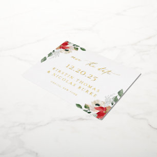 Winter Botanical Floral Save The Date Foil Invitation Postcard