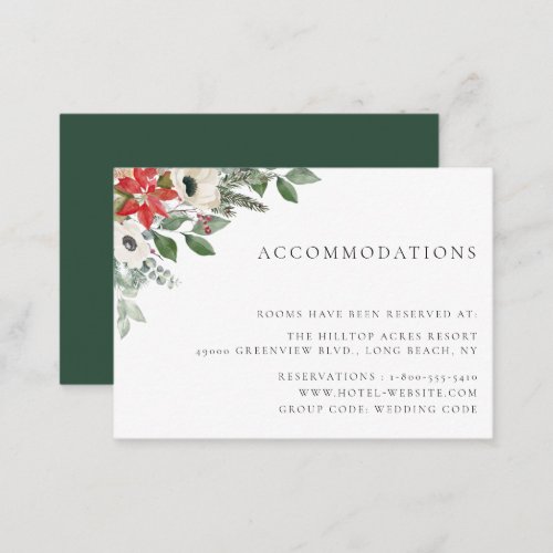 Winter Botanical Floral Wedding Accommodations Enclosure Card