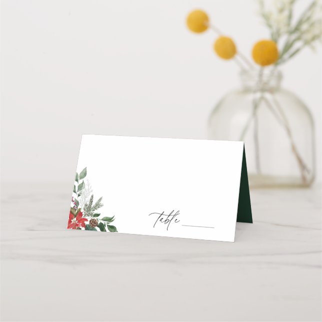 Winter Botanical Floral Wedding Place Card (Front)