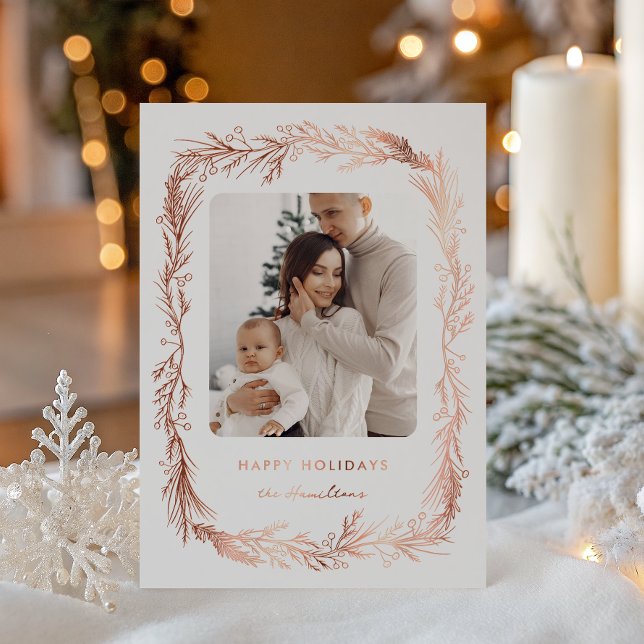 Winter Botanical Foliage Leaves Berries Christmas Foil Holiday Card (Creator Uploaded)