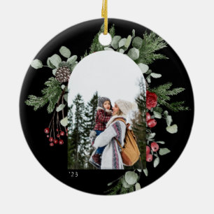 Winter Botanical Frame Photo Black Ceramic Ornament