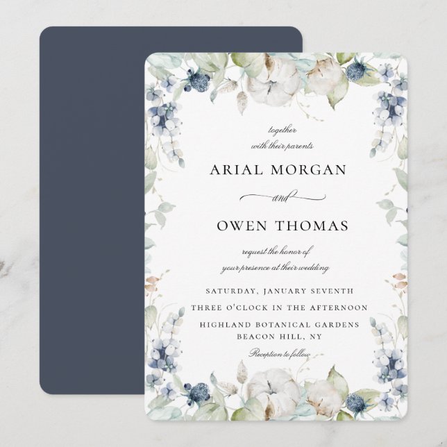 Winter Botanical Frame Wedding Invitation (Front/Back)